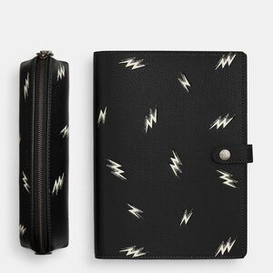 NWT Coach Boxed Notebook And Pencil Case Set With Lightning Bolt Print CDC87